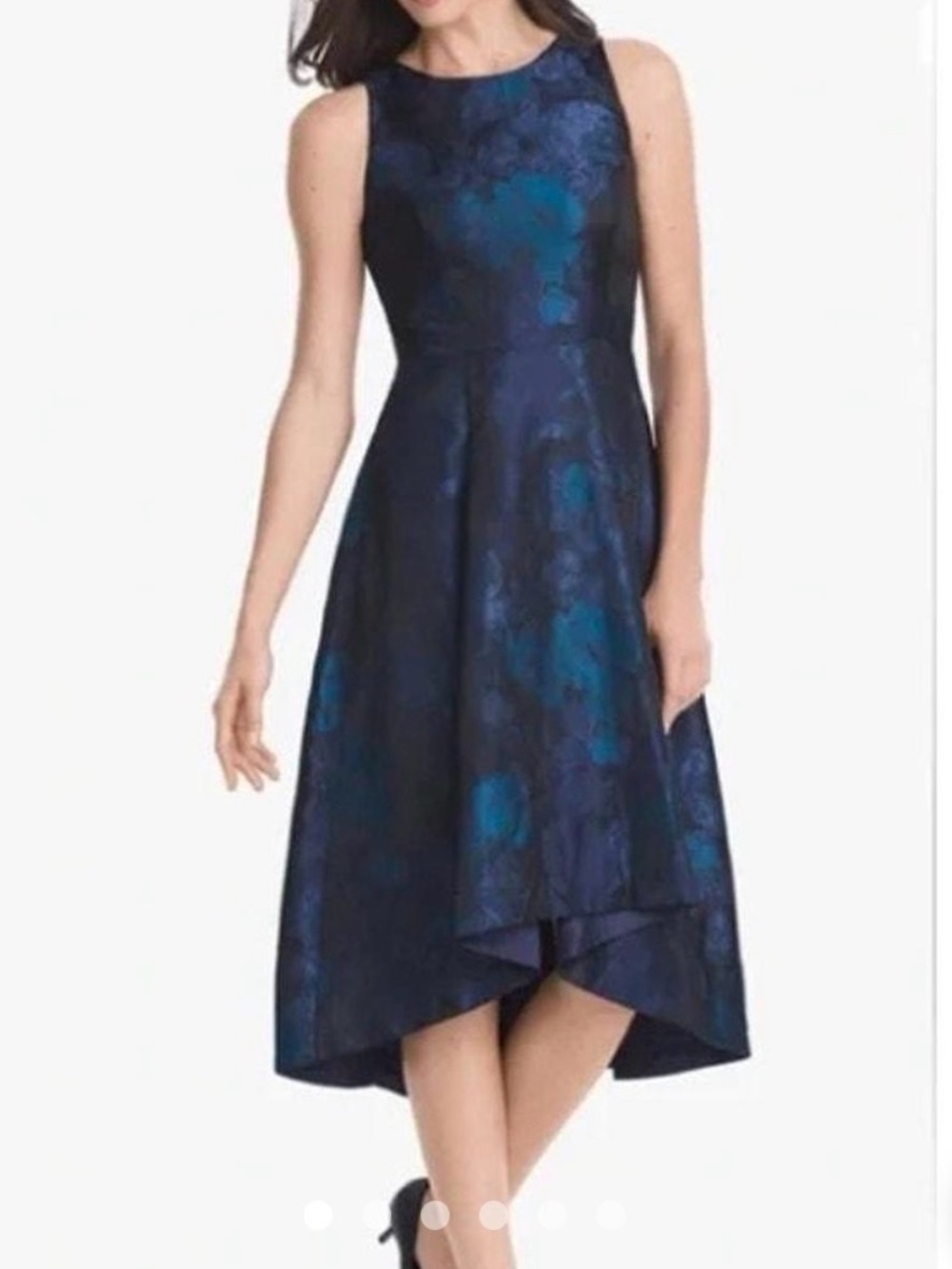 White House Black Market Navy & Teal Floral Hi-Low Dress